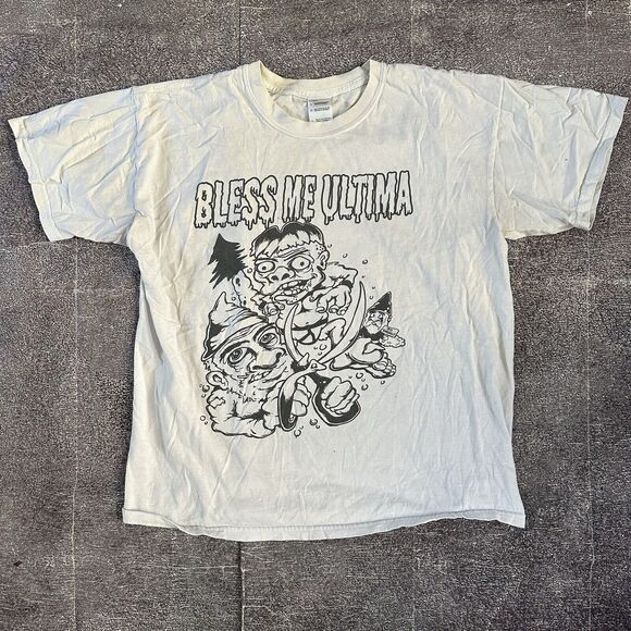 Mens Gildan Bless Me Ultima Exotic Neurotic Trolls Gnomes White T Shirt Tee Sz L - Picture 1 of 3